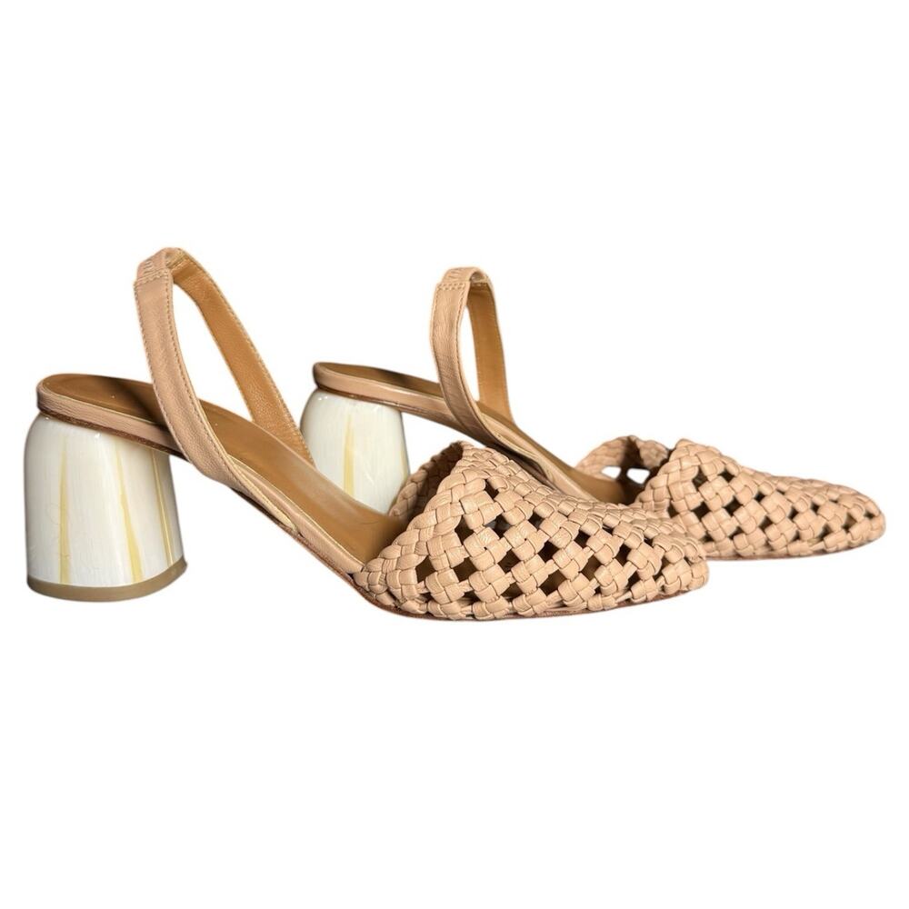 LoQ Beige Leather Woven Slingback Nina Sandals Heels 37 / US 6.5 $485